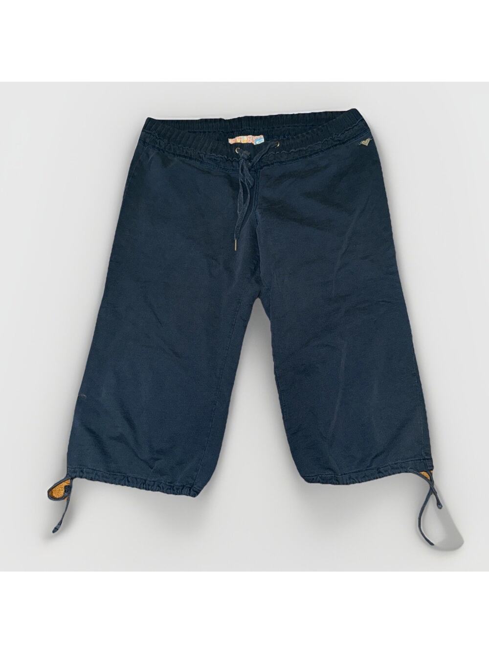 Vintage Y2K Roxy Surf Capri Pants Navy Blue Drawstring Beachwear Size 31